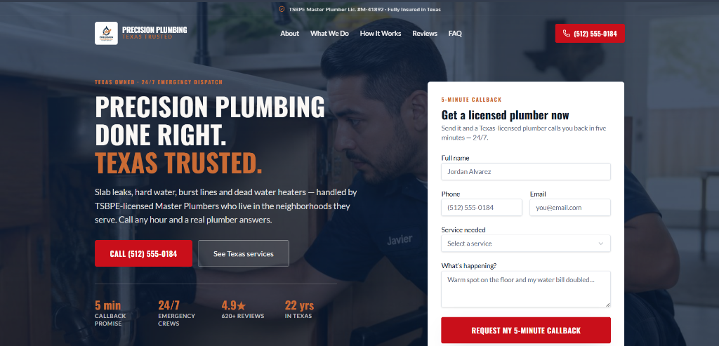 Plumbing website demo: Precision Plumbing